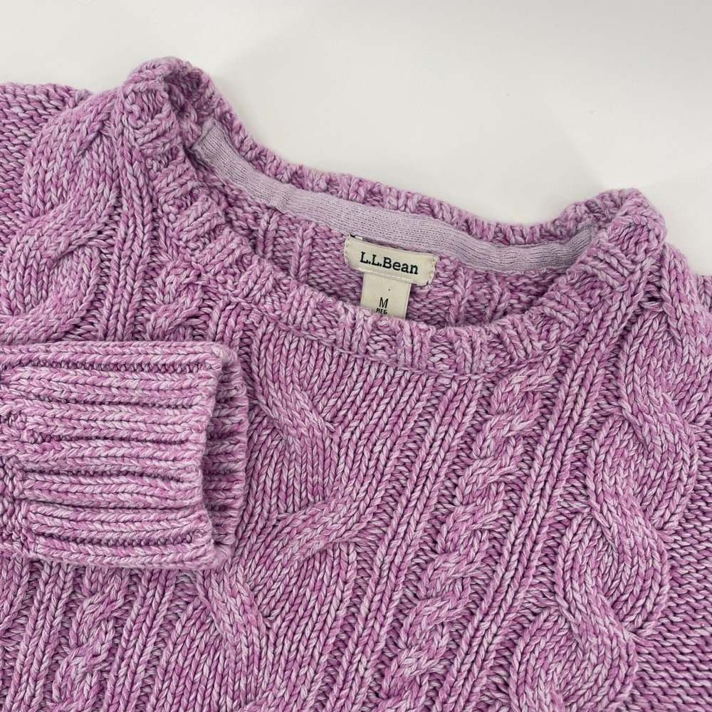 L.L. Bean Cable Knit Sweater Womens Medium‎ Purple Cotton Pullover